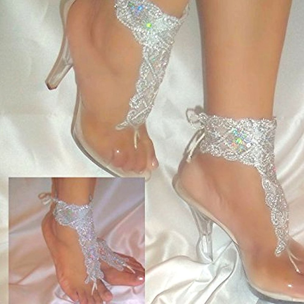 Silver Sequin Barefoot Sandals By PrettiFlower